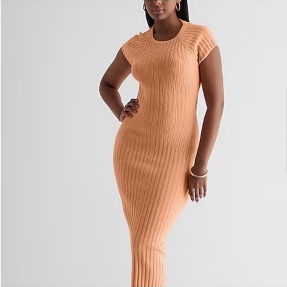 EXPRESS rib-knit twist back midi orange sweater dress size X Large - Picture 2 of 13